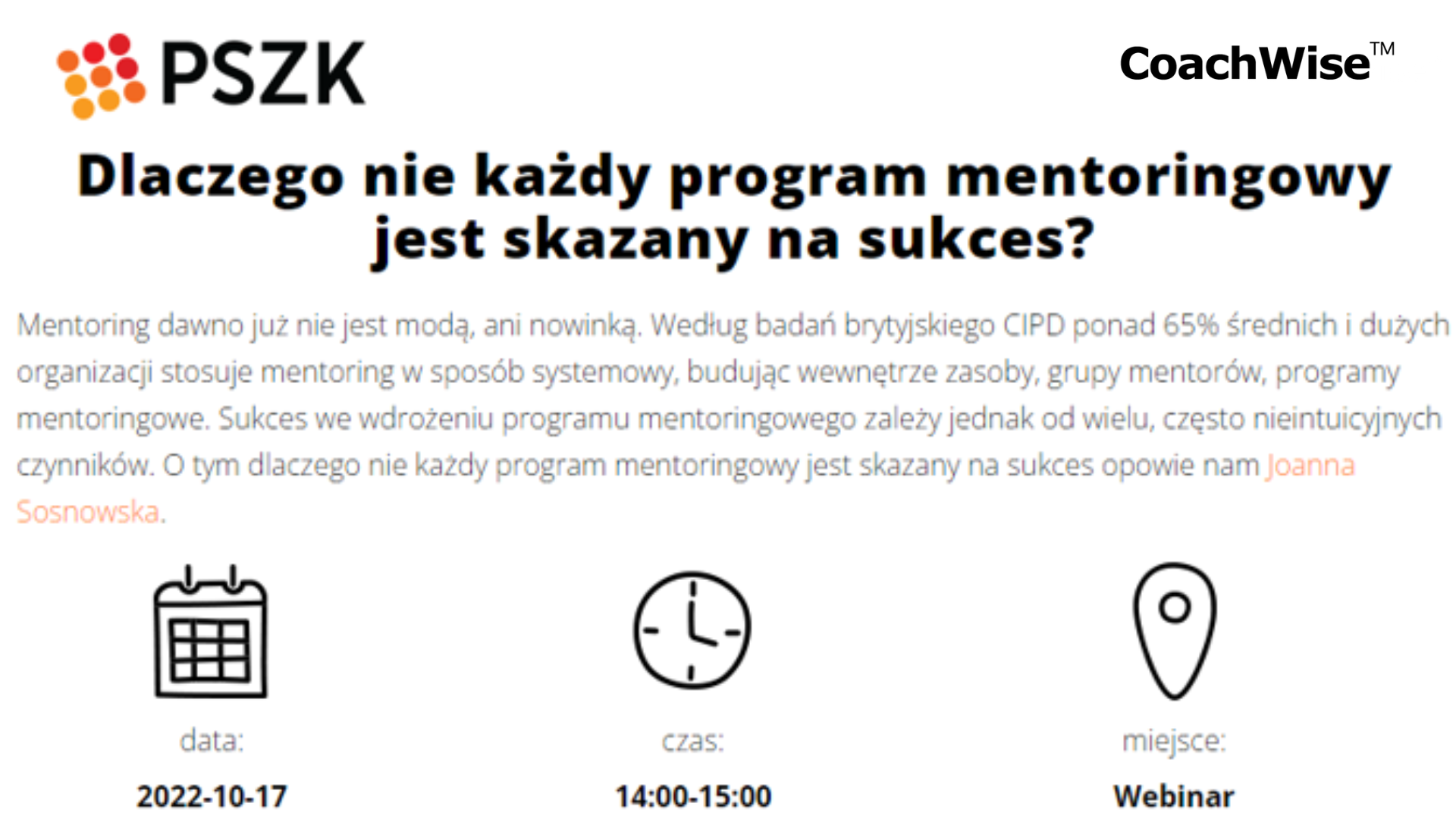 PSZK CoachWise HR Mentoring grupowy Joanna Sosnowska