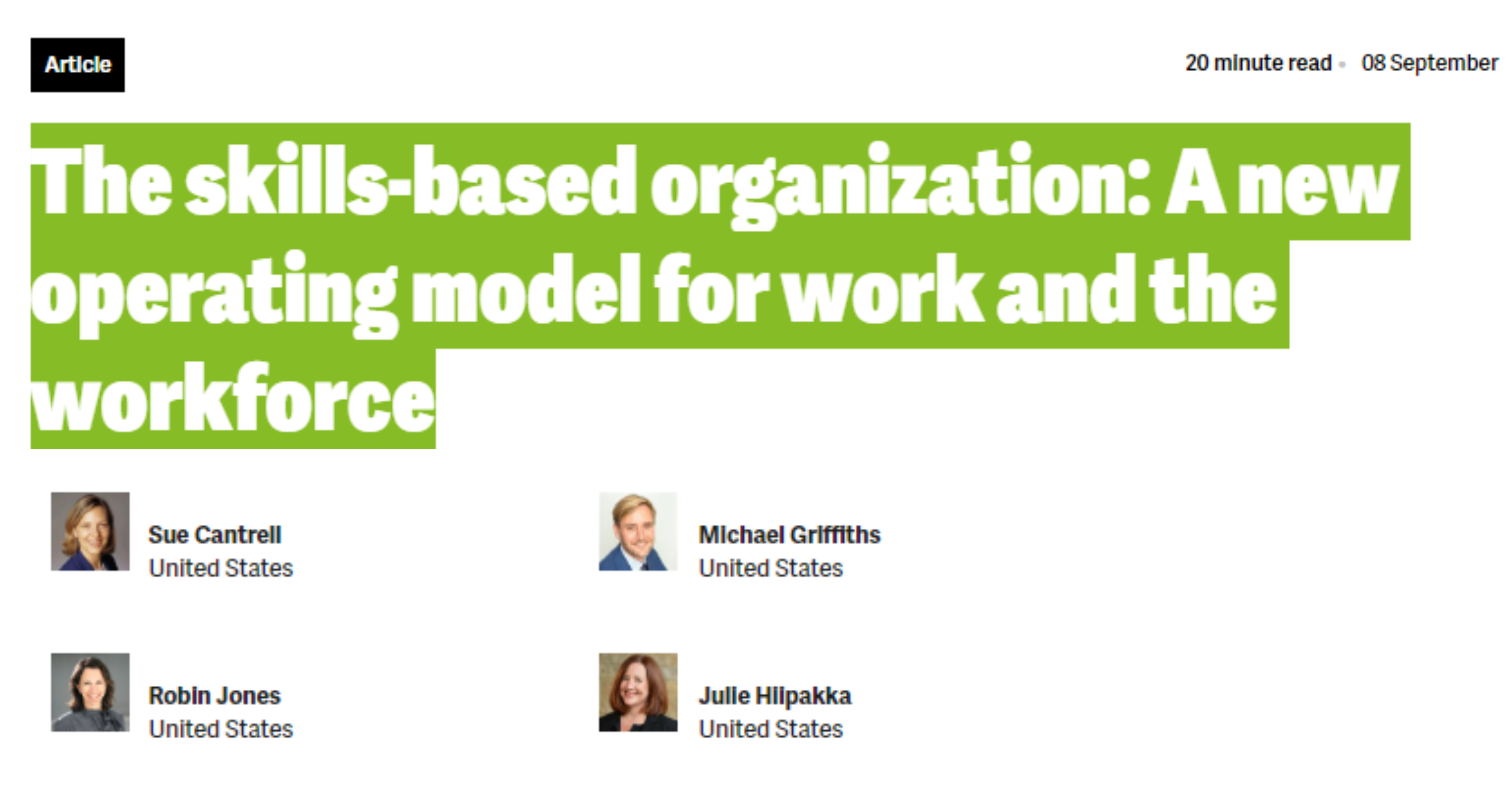 Artykuł „The skills-based organization: A new operating model for work and the workforce” Deloitte